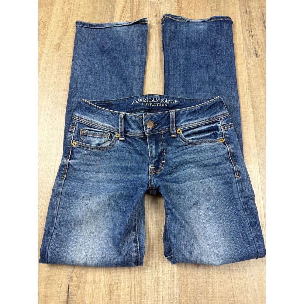 Y2K Low Rise American Eagle Kick Boot Super Stretch Blue Jeans Women Size 2